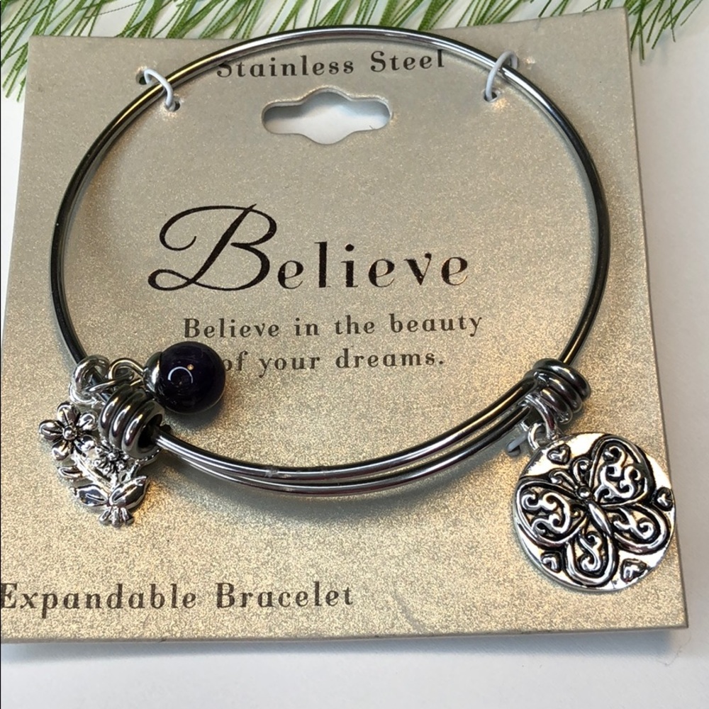 🍭 Believe stainless steel bangle bracelets silver - Picture 2 of 2